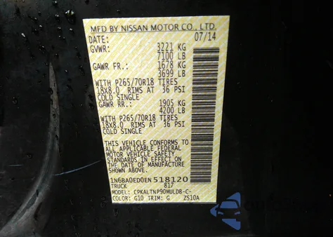 2014 Nissan Titan Sv z USA, uszkodzony, nr VIN 1N6BA0ED0EN518120